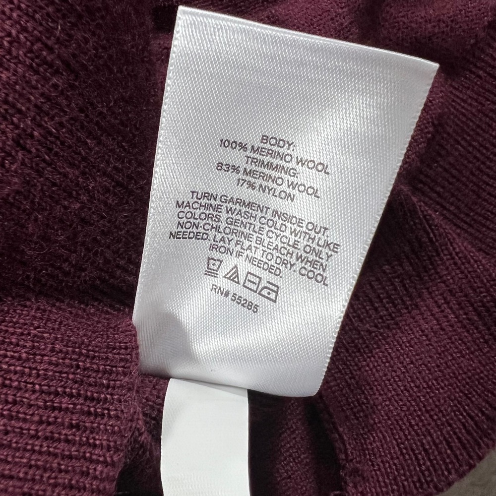 EXPRESS Crewneck Sweater Mens Medium Burgundy Maroon 100 Merino Wool .5" Hole - Picture 16 of 16